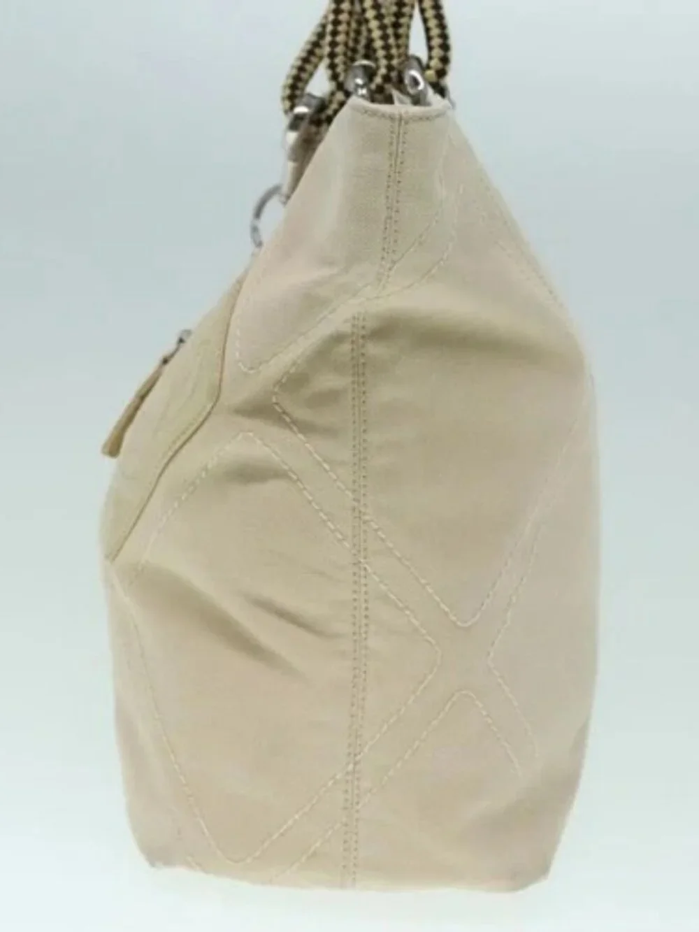 CHANEL COCO Mark Tote Bag Canvas Beige Silver CC Auth bs18464
